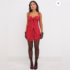 For The Love And Lemons Red Acacia Bow-Tie Mini‎ Dress
